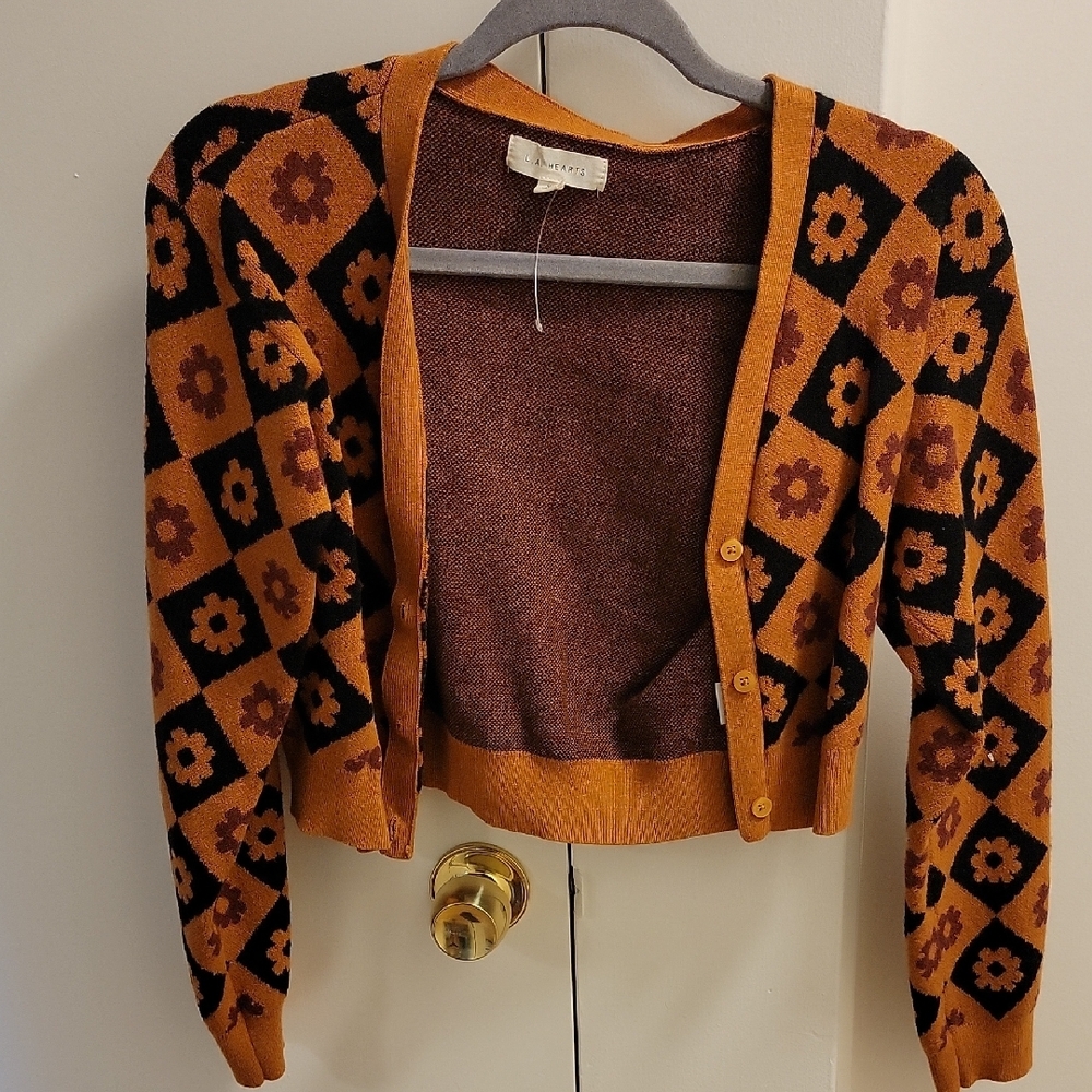 La Hearts Mustard and Brown Cardigan